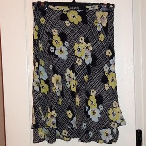 100% Silk Pastel Floral Knee Length Skirt